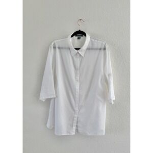 Lauren Ralph Lauren Button Down Women 3X White Dobby Stripe Cotton Shirt